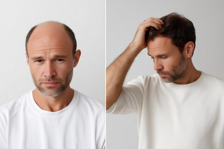 Transformation of a man showing hair loss and regrowth processの素材