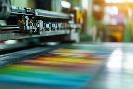 Colorful printing process in a modern factory settingの素材