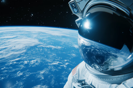 Astronaut gazing at Earth from space during a spacewalkの素材