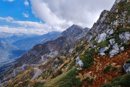 Beautiful autumn mountain landscape with trees at the Kavkaz