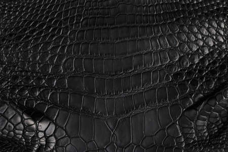 Closeup of seamless crocodile black leather texture for background