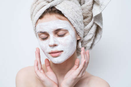 woman mask clear,  woman clear face, mask skin girlの写真素材
