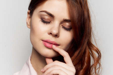 Woman portrait with closed eyes, Woman close-up.の写真素材
