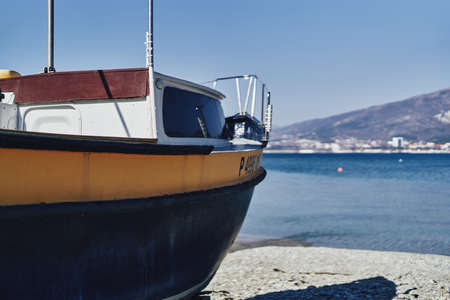 Boat, boat, sea, mountains, pier, motor ship.の写真素材