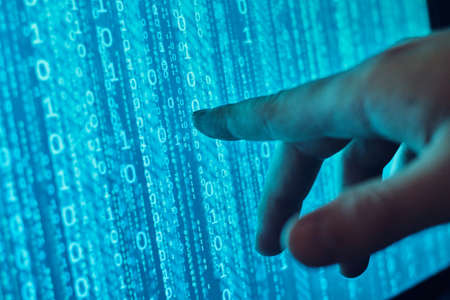 Numbers, processor, hard disk, RAM, programs for hacking, virus.の写真素材