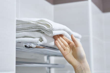 White towels, towels are on the shelf, a pile of towels.の写真素材