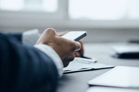 Businessman with telephone, businessman working, business man.の写真素材