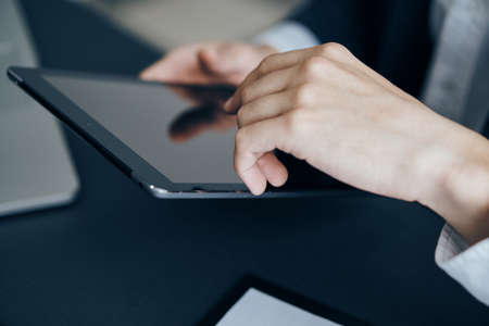 Business, office, work, desktop, money, tablet, hands.の写真素材