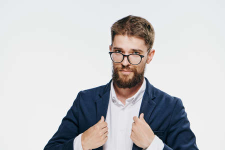 Business man with beard on white isolated background.