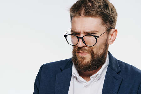 Business man with beard on white isolated background, portrait.
