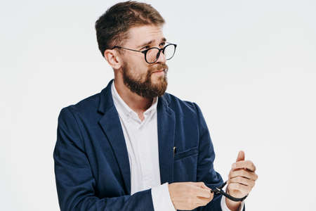 Business man with beard on white isolated background.の写真素材