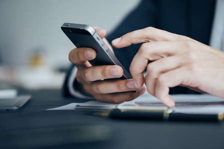 Hands, computer, laptop, business, office, money, work.の写真素材