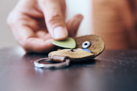 Guitar, musical instruments, sheet music, mediator, strings.の写真素材