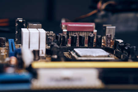 Microchips, computer parts, electrician, equipment, repair, electricity, machinery.の写真素材