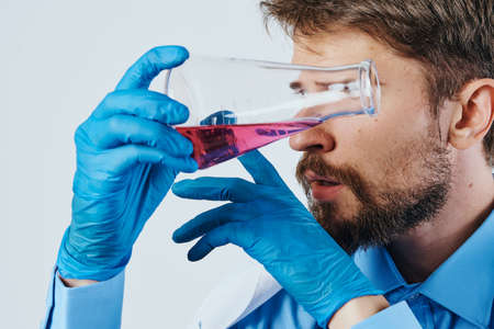 Man with a beard on white isolated background, science, medicine, doctor, scientist.の写真素材