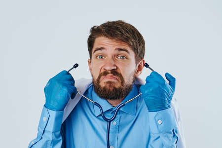 Man with a beard on a white background isolated, science, medicine, doctor, scientist.の写真素材