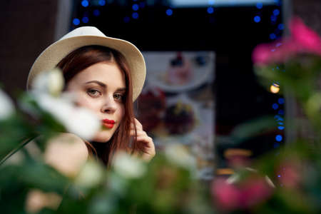 Beautiful young woman outdoors in the city, fashion, beauty.の写真素材