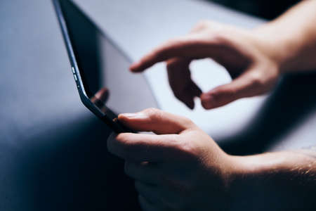 Tablet, hands, touch, computer, screen, sensor, woman.