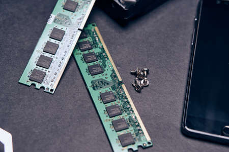 Microchips, parts, tools, electronics, technology, components, electrician.の写真素材