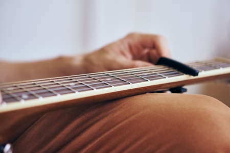 Strings, close-up guitars, chords, rock, music, musical instrument.の写真素材
