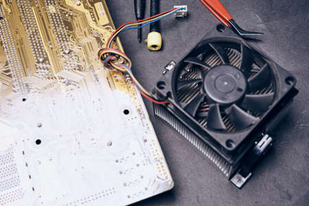 Microcircuit, computer component, electronics, technology, electrician, parts, close-up.の写真素材