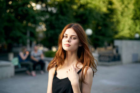 Beautiful young woman outdoors in the city, fashion, beauty.の写真素材