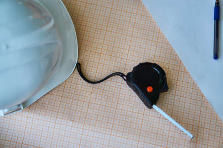 desktop, helmet, engineering, close-up.の写真素材