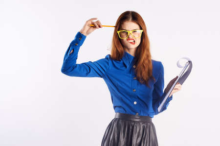 woman, pencil, emotion, teacher, grimace.の写真素材