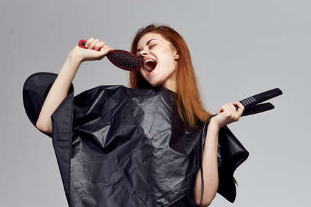 hairdresser, woman, hairbrush.の写真素材
