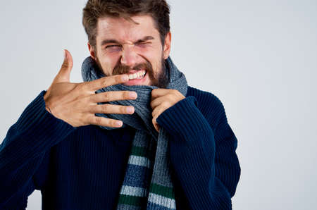 sick man with a beard, portrait, emotions.の写真素材