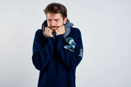 man has flu, emotions.の写真素材