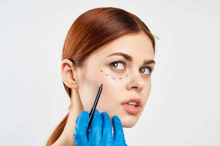 marker, contour on face, portrait, woman.の写真素材