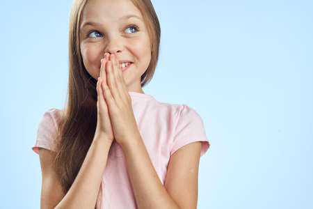 little girl, emotions, portrait, blank space for copy.の写真素材