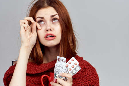 the woman is tired of being ill.の写真素材