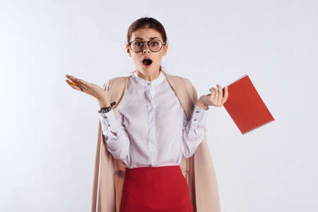 teacher, emotions, surprise, notebook, studio.