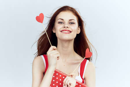 happy woman with two hearts.