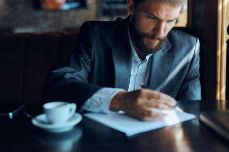 business man in a cafe.の写真素材