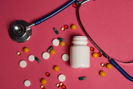 stethoscope, pills, health.の写真素材