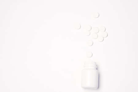 jar, pills, white background.