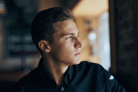 man in a cafe, portrait.の写真素材