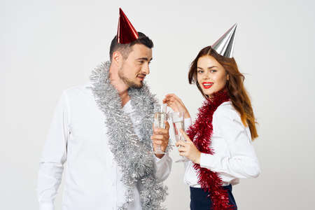 A man and a woman at a corporate partyの写真素材