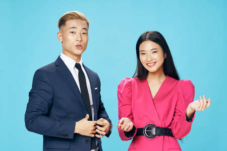 A cheerful young couple of Asian appearanceの写真素材