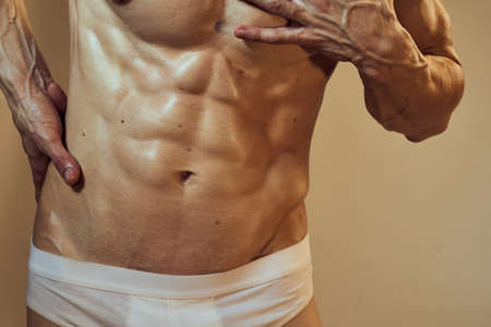 Bodybuilder man with muscular body emotion model