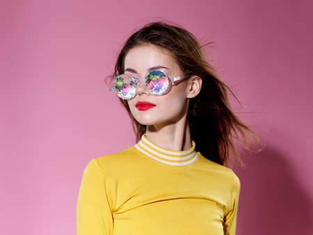 Woman at a party in bright clothes Beautiful face