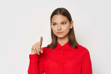 girl in a red shirt and a confident look model
