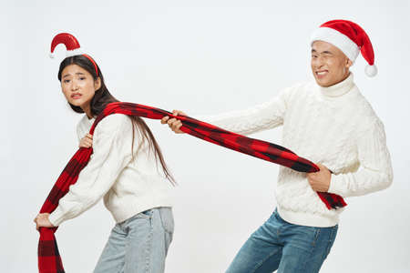 Weekend Christmas man and woman scarf New Years