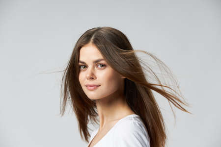 Pretty woman attractive look smile cropped view