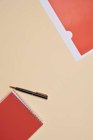 Notepad pen writing desk stationery accessoriesの写真素材