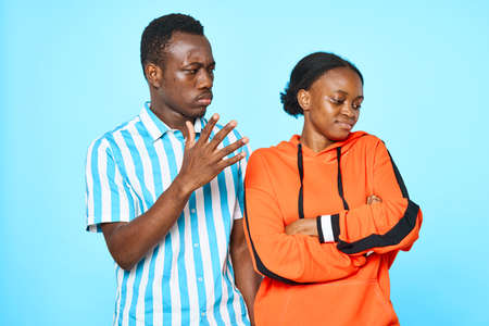 Young couple communication emotions conflict african appearanceの写真素材