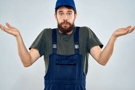 Worker man with box delivery packing work serviceの写真素材